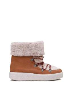 victoria bottine cuir et fourrure lacee camel