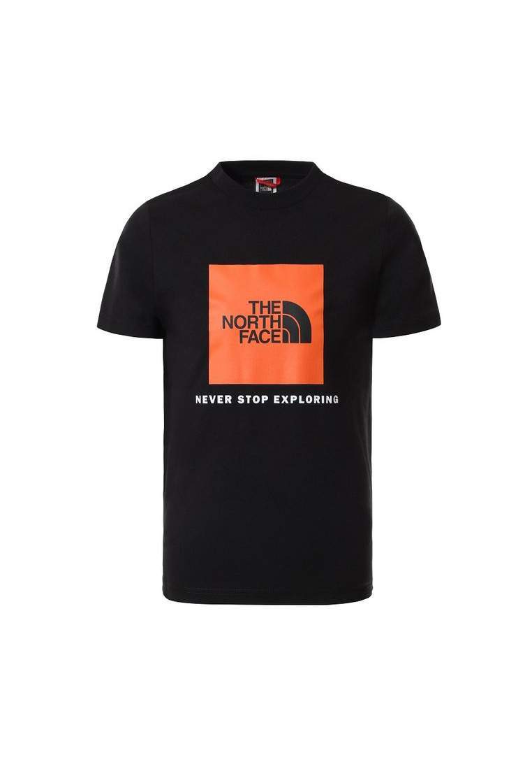 the north face y ss box tee junior tnf black red orange