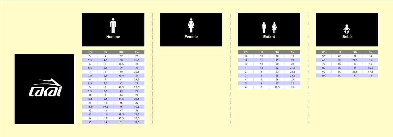 guide des tailles lakai