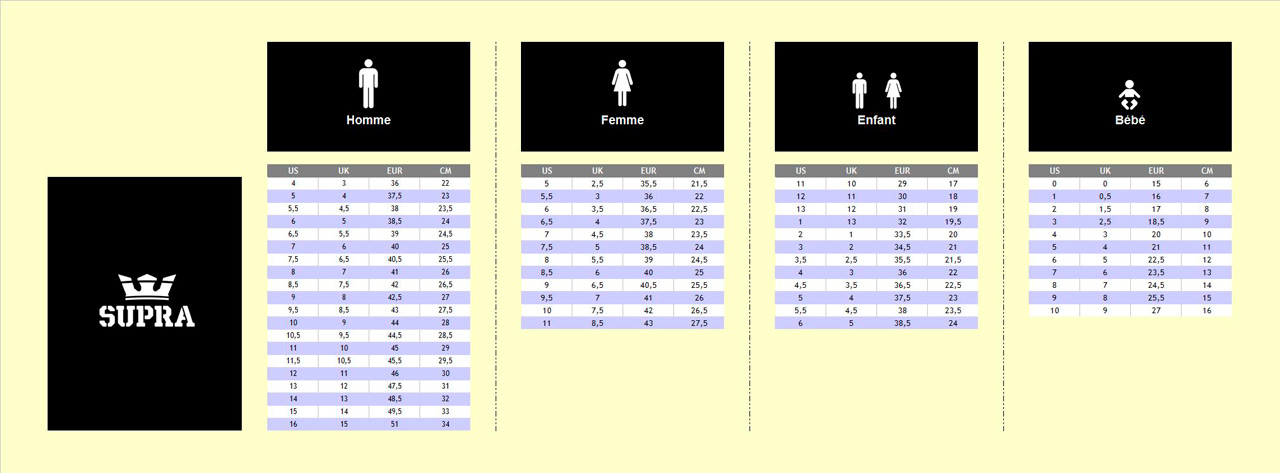 guide des tailles supra